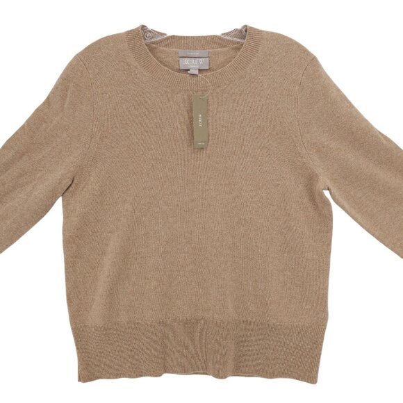NWT J CREW 100% Cashmere Classic-Fit Crewneck Sweater HEATHER CAMEL Size MEDIUM - Picture 2 of 8